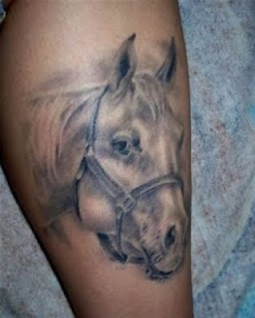Awesome Grey Ink Horse Head Tattoo