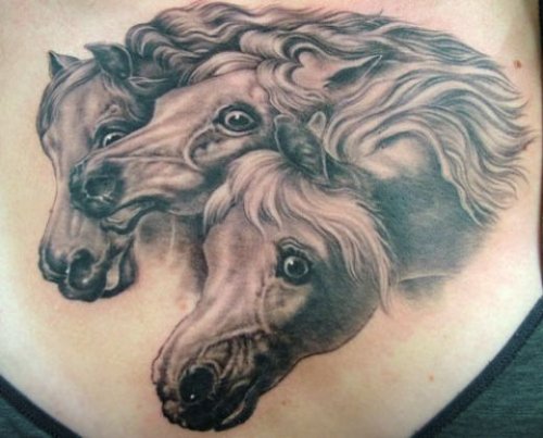 Grey Ink Horse Head Tattoos On Chest
