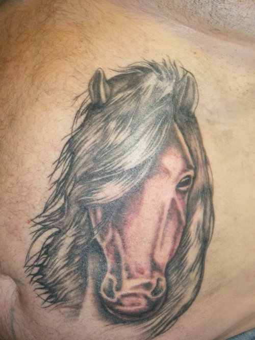 Grey Ink Horse Head Tattoo