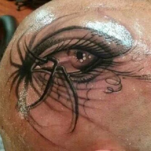 Grey Ink Eye Head Tattoo For Men