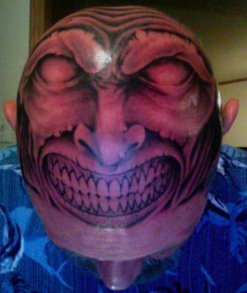 Grey Ink Head Skull Tattoo For Men