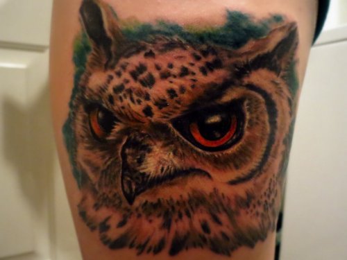 Owl Head Tattoo On Sleeve