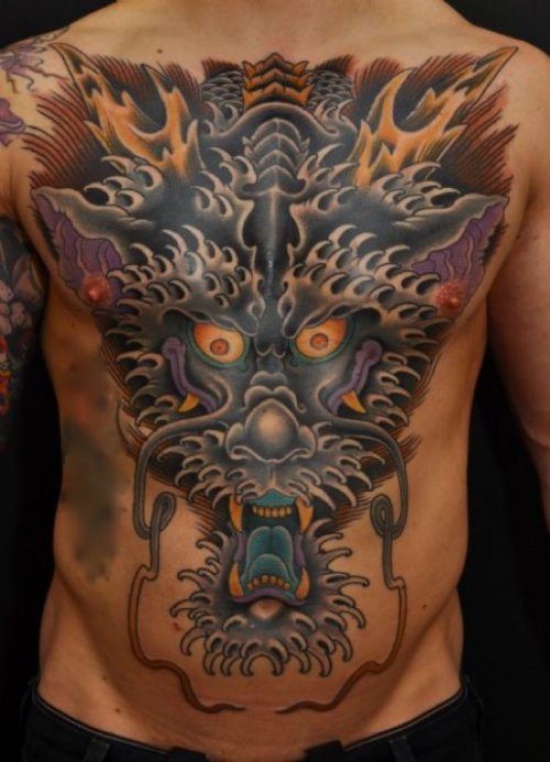 Color Dragon Head Tattoo On Body