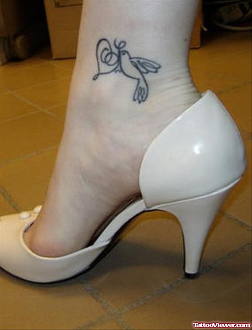 Flying Dove And Heart Tattoo On Ankle