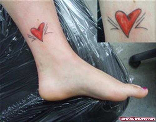 Awesome Red Heart Tattoo On Leg