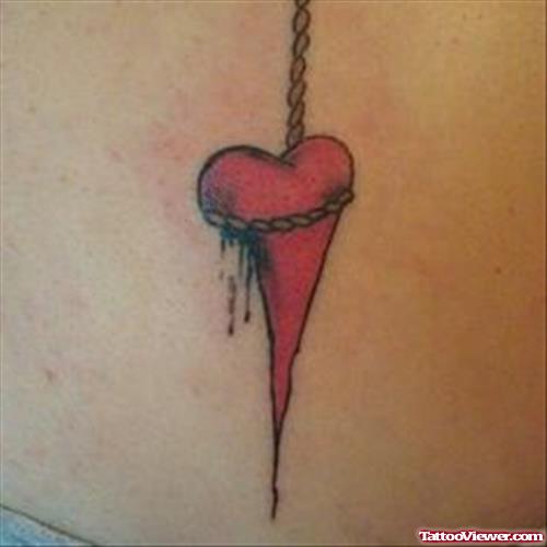 Hanging Red Heart Tattoo