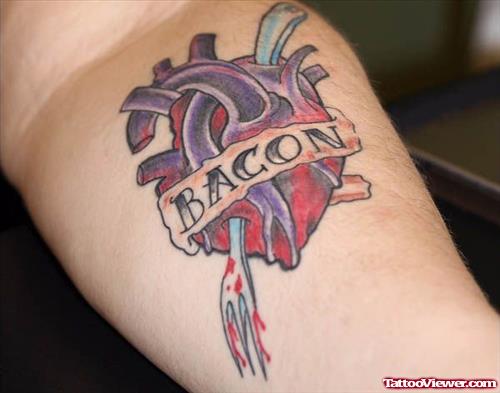Bacon Banner And Human Heart Tattoo