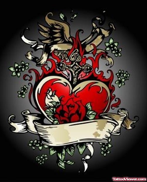 Amazing Banner And Heart Tattoo Design