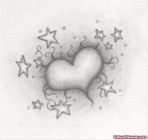 Awesome Stars and Heart Tattoo Design