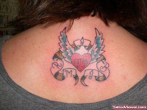 Winged Heart Tattoo On Upperback