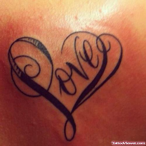 Love Word And Heart Tattoo