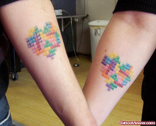 Colored Animated Heart Tattoos On Arms