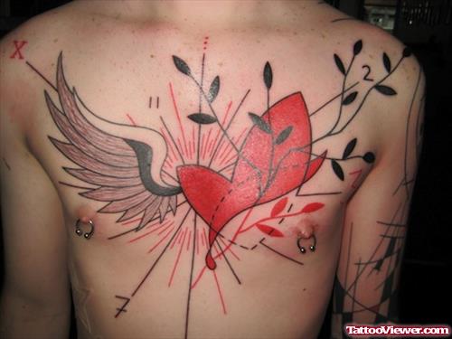 Classic Winged Heart Tattoo On Man Chest