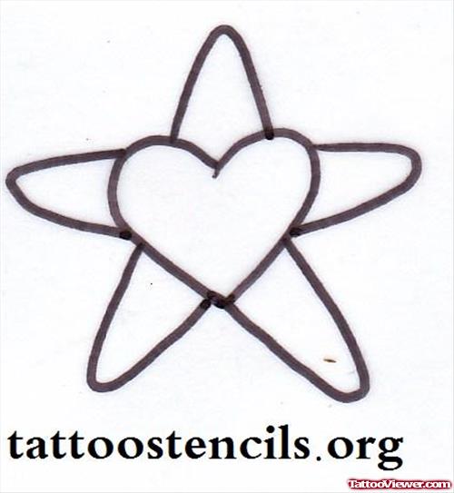 Outline Star And Heart Tattoo Design