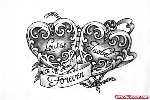 Forever Banner And Heart Tattoos Designs