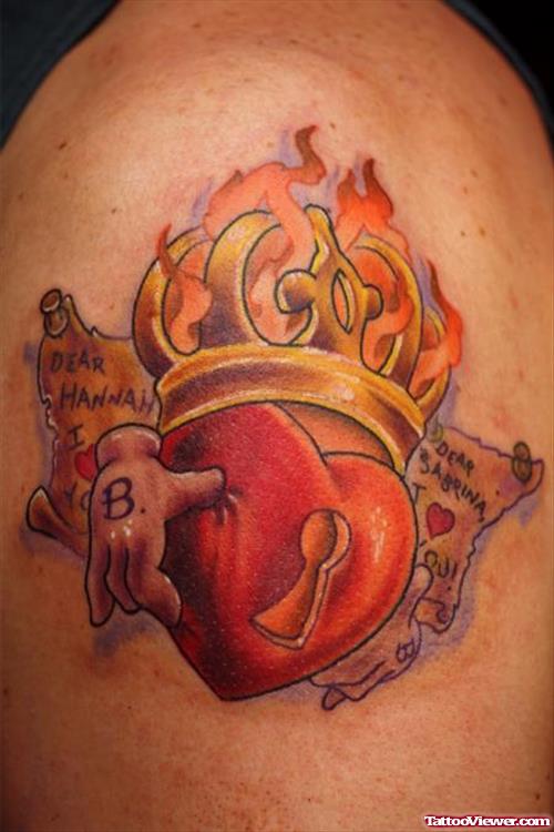 Crown Heart Tattoo On Shoulder