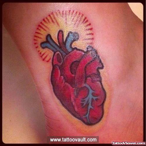 Charming Red Heart Tattoo On Ankle