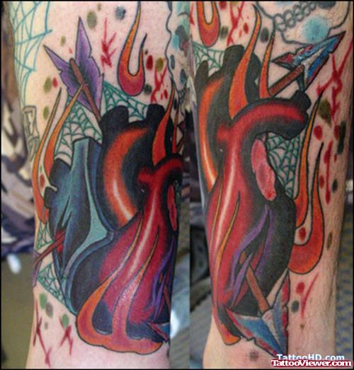 Attractive Colored Human Heart Tattoo