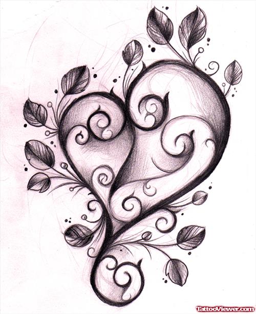 Grey Ink Heart Tattoo Design