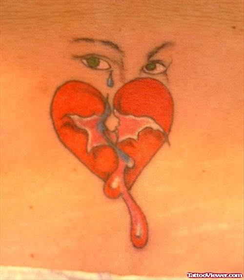 Crying Eye And Heart Tattoo