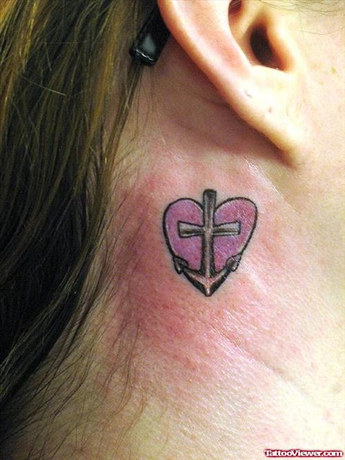 anchor Heart Tattoo On Side Neck