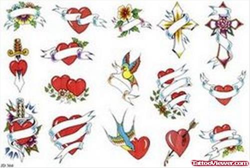 Unique Colored Heart Tattoos Designs