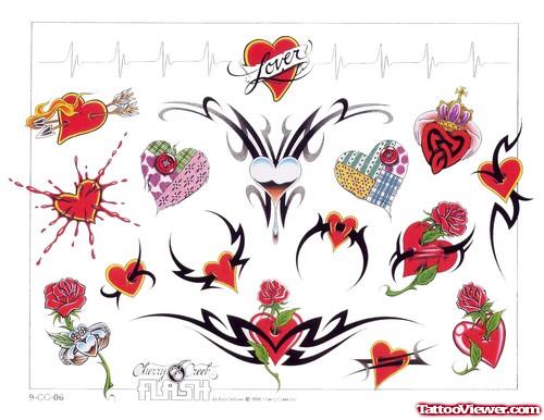 Tribal And Hearts Tattoos Designs