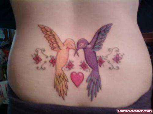 Flying Birds and Heart Tattoo On Lowerback