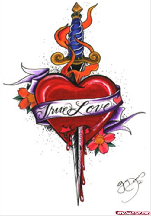 Awesome Dagger Red Heart Tattoo Design