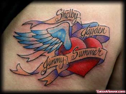 Blue Angel Winged Heart Tattoo