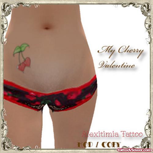 Red Cherry Heart Tattoos On Hip