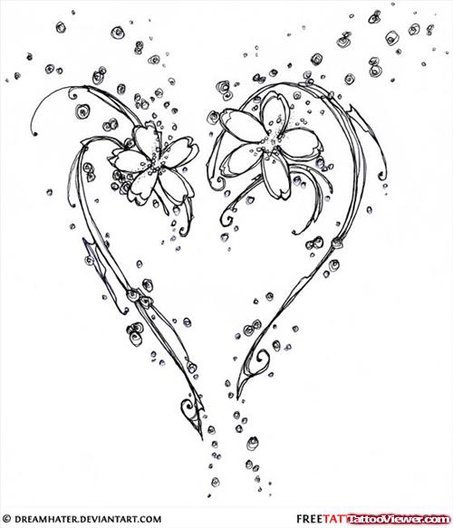 Flowers And Heart Tattoo Design