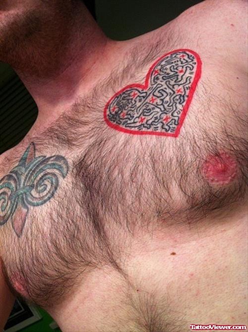 Fleur De Lis And Heart Tattoo On Man Chest