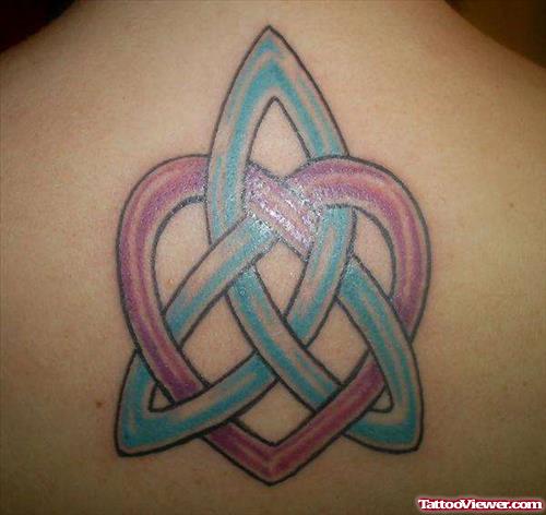 Celtic Knot And Heart Tattoo On Upperback