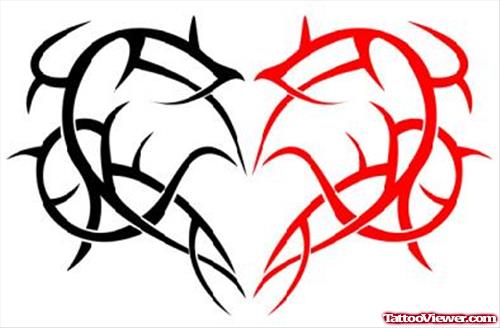 Black And Red Tribal Heart Tattoo Design