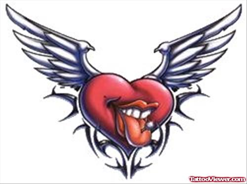 Awesome Winged Red Heart Tattoo Design