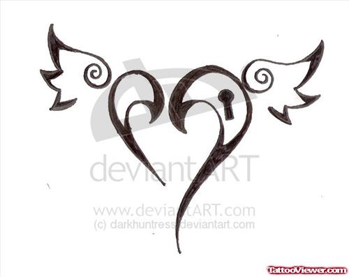 Winged Tribal Heart Tattoo Design
