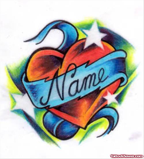 Name Banner And Heart Tattoo Design