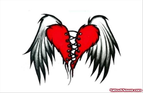 Winged Broken Heart Tattoo Design