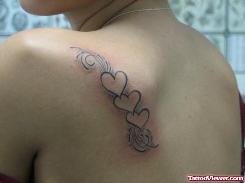 Heart Tattoos on Left Back Shoulder
