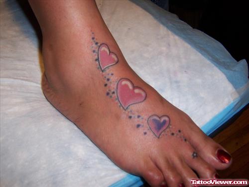 Colored Hearts Tattoos On Right Foot
