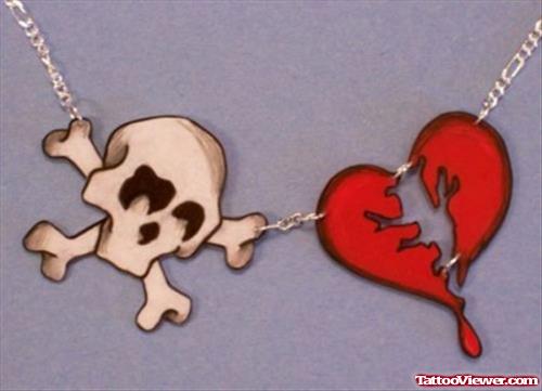 Pirate Skull And Broken Heart Tattoo Design