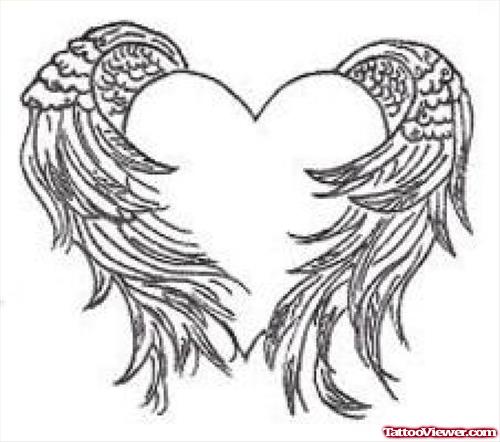 Best Grey Ink Winged Heart Tattoo Design