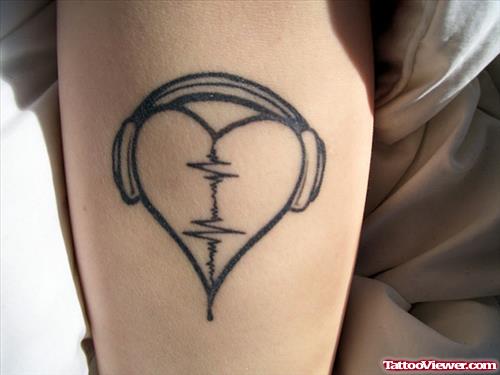 Best Grey Ink Music Heart Tattoo