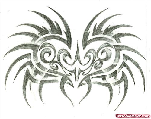 Nice Tribal And Heart Tattoo Design