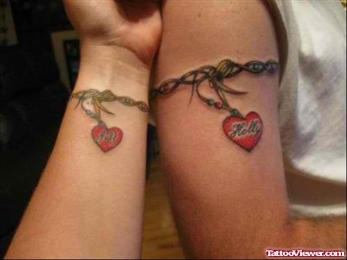 Wrist And Armband Heart Tattoos For Couple