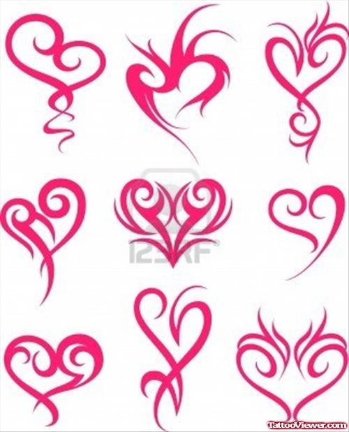 Tribal Pink Hearts Tattoos Designs