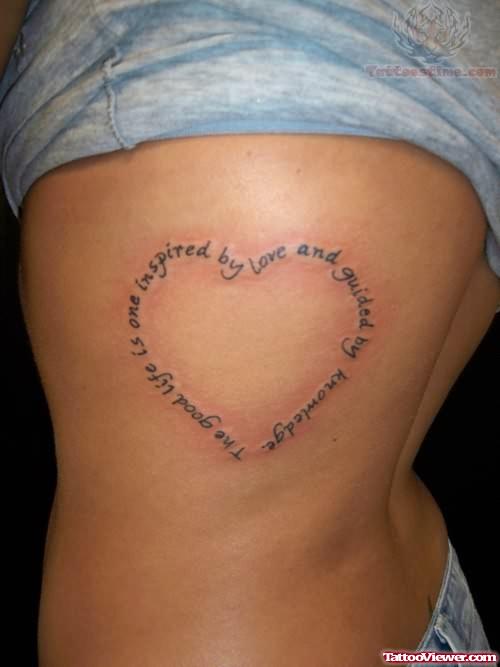 Lettering Heart Tattoo On Rib