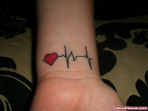 Heart And Heartbeat Tattoo On Wrist