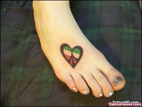 Color Peace Heart Tattoo On Right Foot